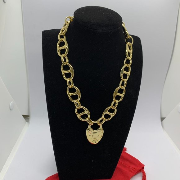 Uno de 50 Necklace Gold-plated Heavy Double Link Necklace Large Heart Lock - Picture 3 of 7